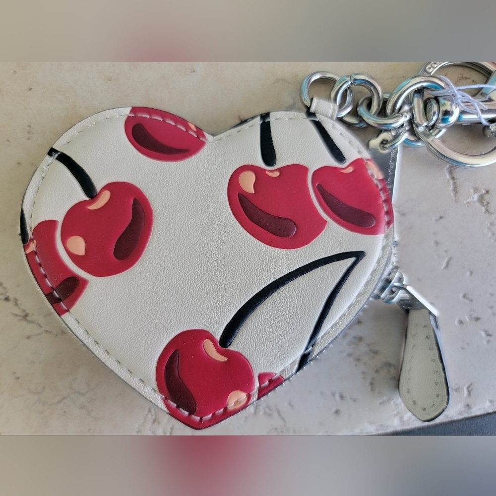 Coach Heart Shaped Coin Pouch Bag Charm With Cherries- NWT - Picture 4 of 11
